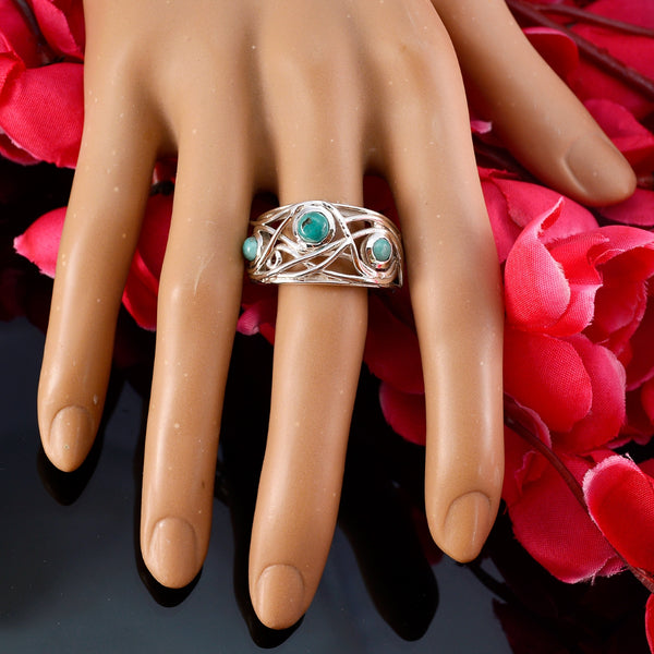 Turquoise Trilogy German Silver Blue Gemstone Mid weight Modern Ring Jewellery