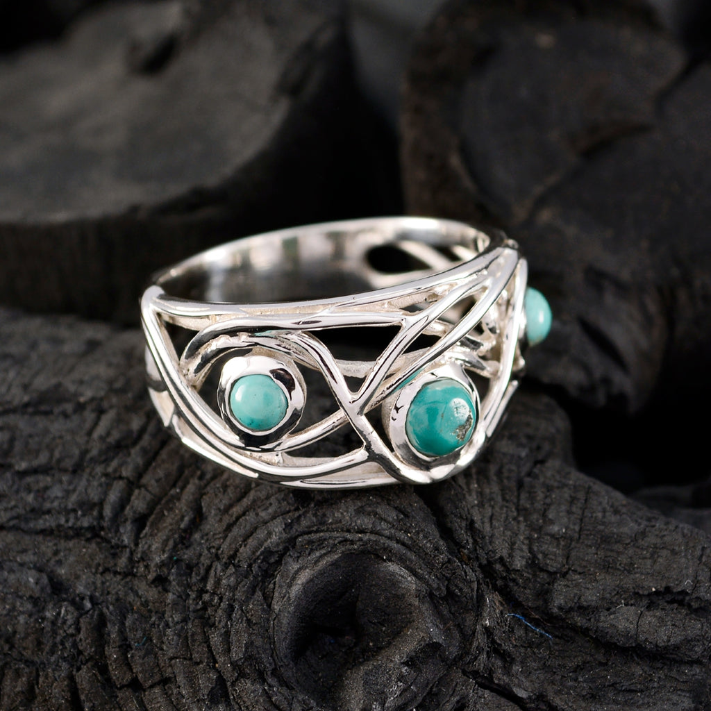 Turquoise Trilogy German Silver Blue Gemstone Mid weight Modern Ring Jewellery