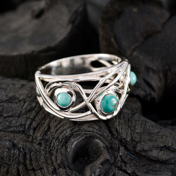 Turquoise Trilogy German Silver Blue Gemstone Mid weight Modern Ring Jewellery