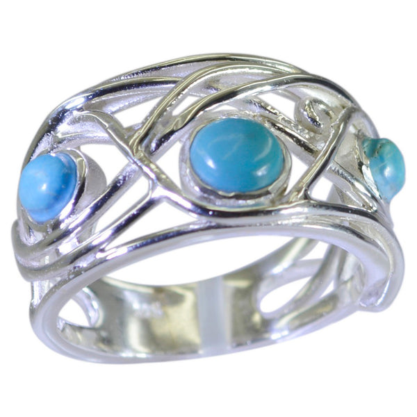 Turquoise Trilogy German Silver Blue Gemstone Mid weight Modern Ring Jewellery