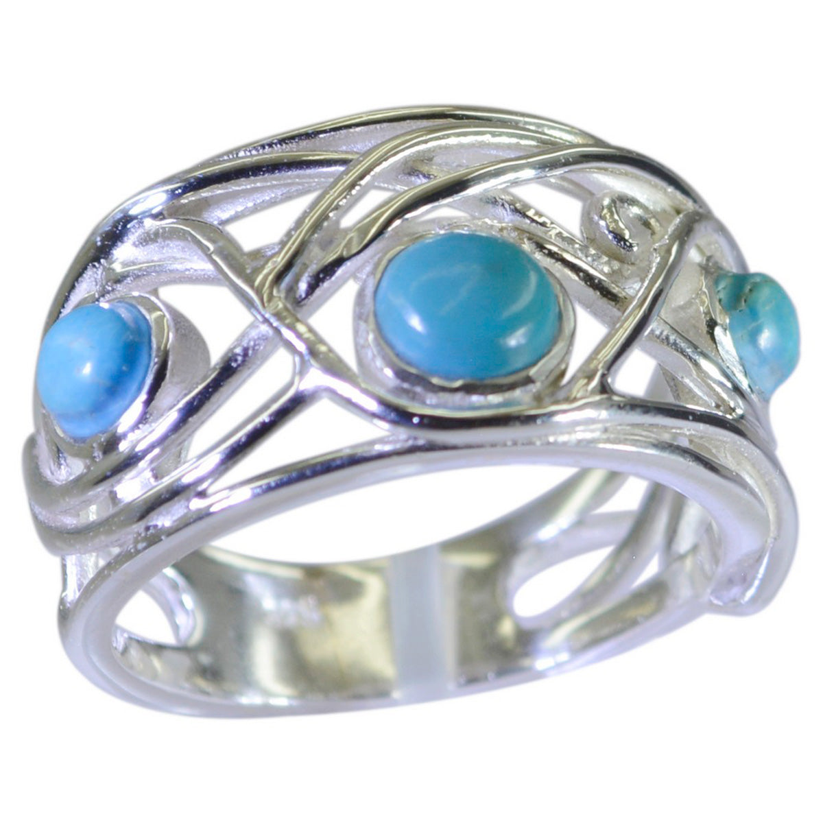 Turquoise Trilogy German Silver Blue Gemstone Mid weight Modern Ring Jewellery
