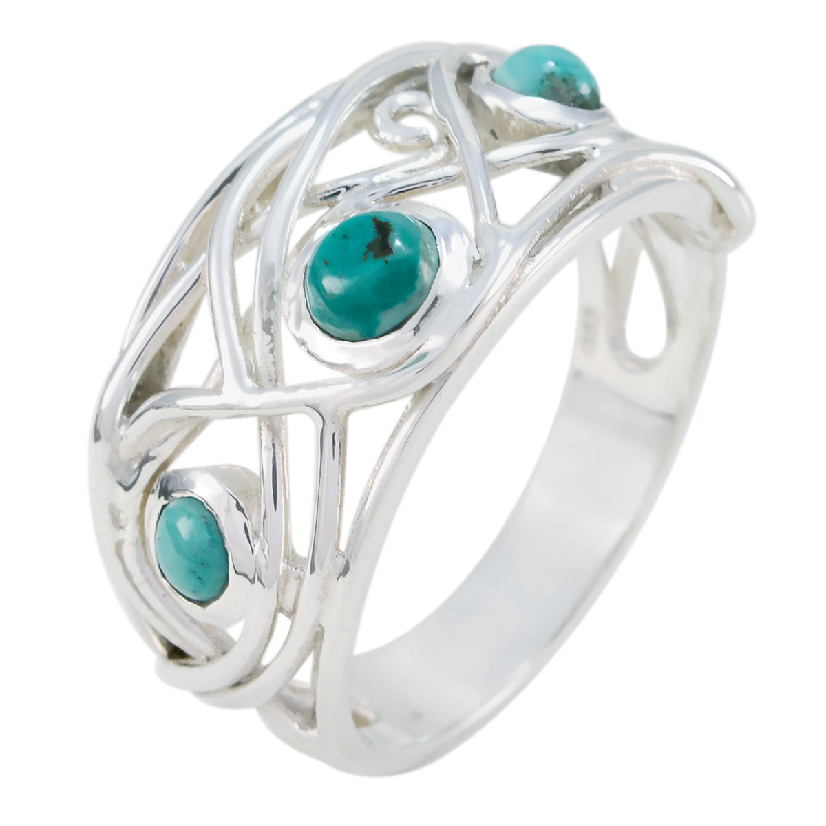 Turquoise Trilogy German Silver Blue Gemstone Mid weight Modern Ring Jewellery