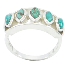 Turquoise Penta French 925 Silver Blue Gemstones Slim Trendy Ring Jewelry
