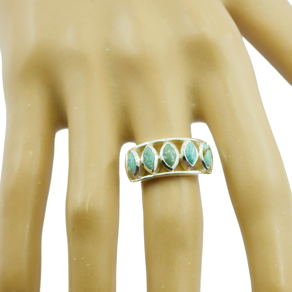 Anello sottile alla moda con pietre preziose blu in argento 925 francese e turchese Immagine secondaria del prodotto