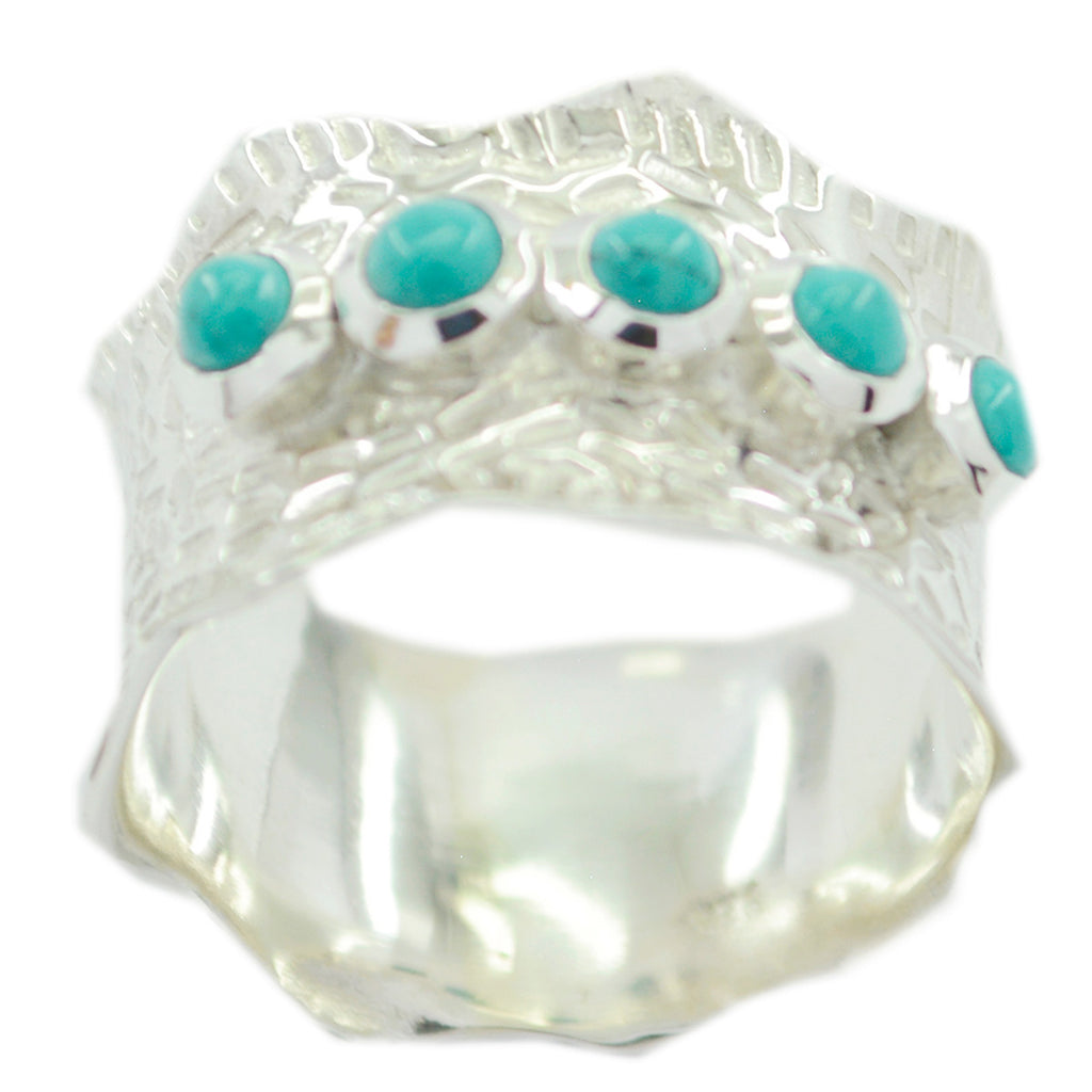 Turquoise Penta French Sterling Silver Blue Gems Mid weight Vintage Band Jewellery