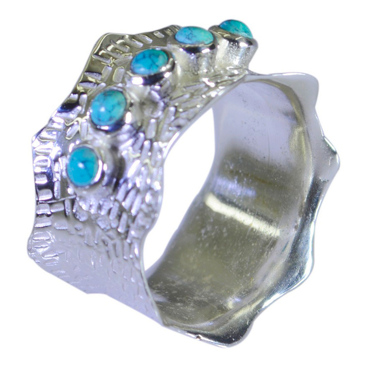 Türkis Penta Französisch Sterling Silber Blaue Edelsteine Mittelschwerer Vintage Bandschmuck