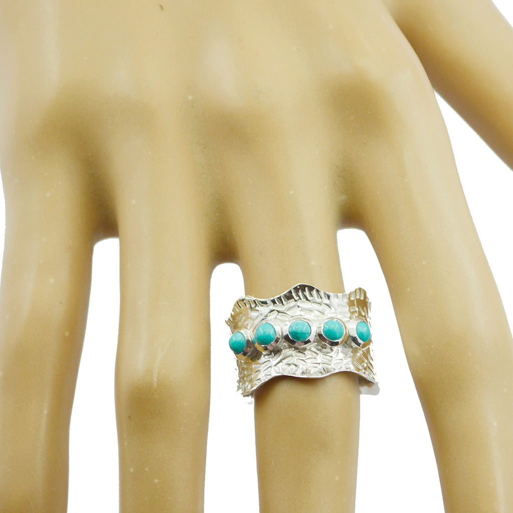 Turquoise Penta French Sterling Silver Blue Gems Mid weight Vintage Band Jewellery