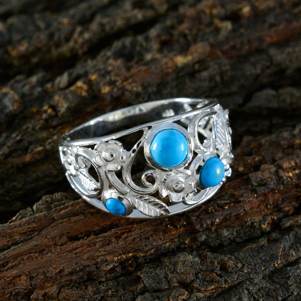Turquoise Trilogy Moroccan 925 Silver Blue Gems Slim Abstract Ring Jewellery