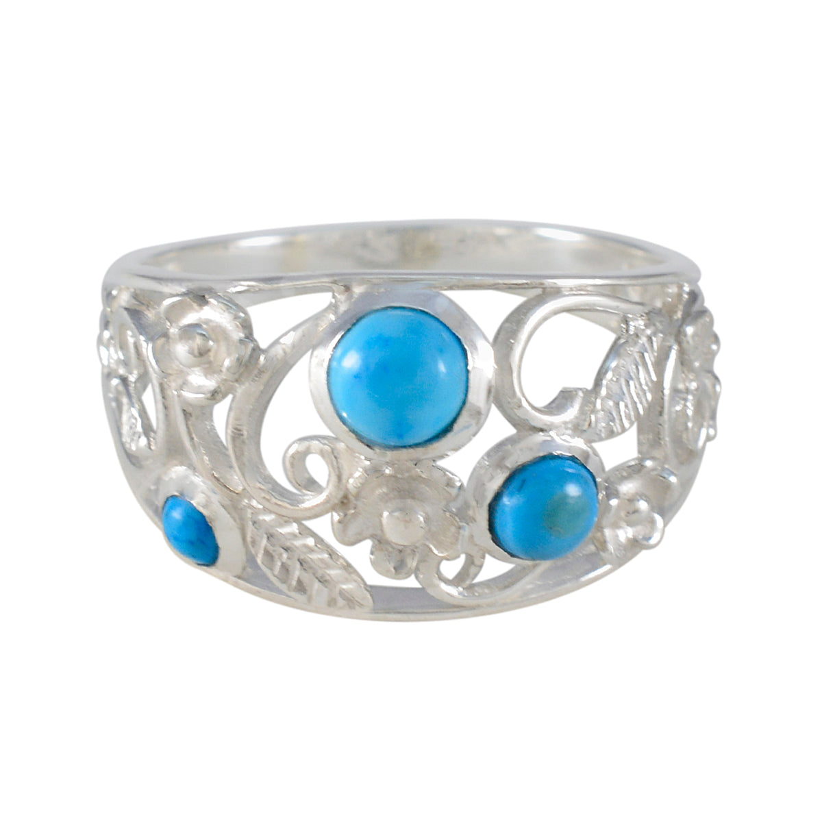 Turquoise Trilogy Moroccan 925 Silver Blue Gems Slim Abstract Ring Jewellery