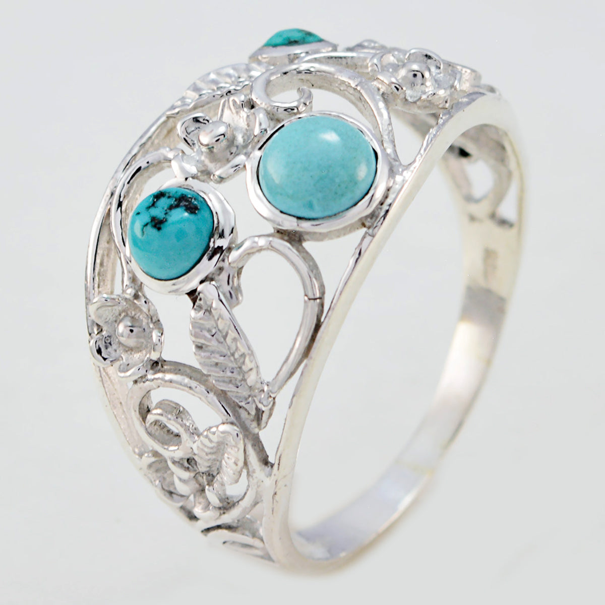 Turquoise Trilogy Moroccan 925 Silver Blue Gems Slim Abstract Ring Jewellery