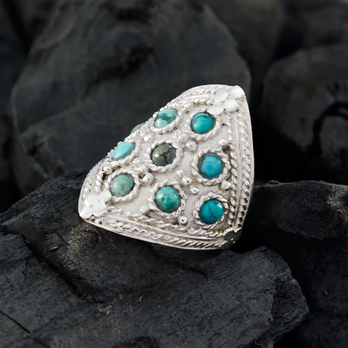 Turquoise multiple Russian Sterling Silver Blue Gemstone Essential  Heritage Ring Jewelry