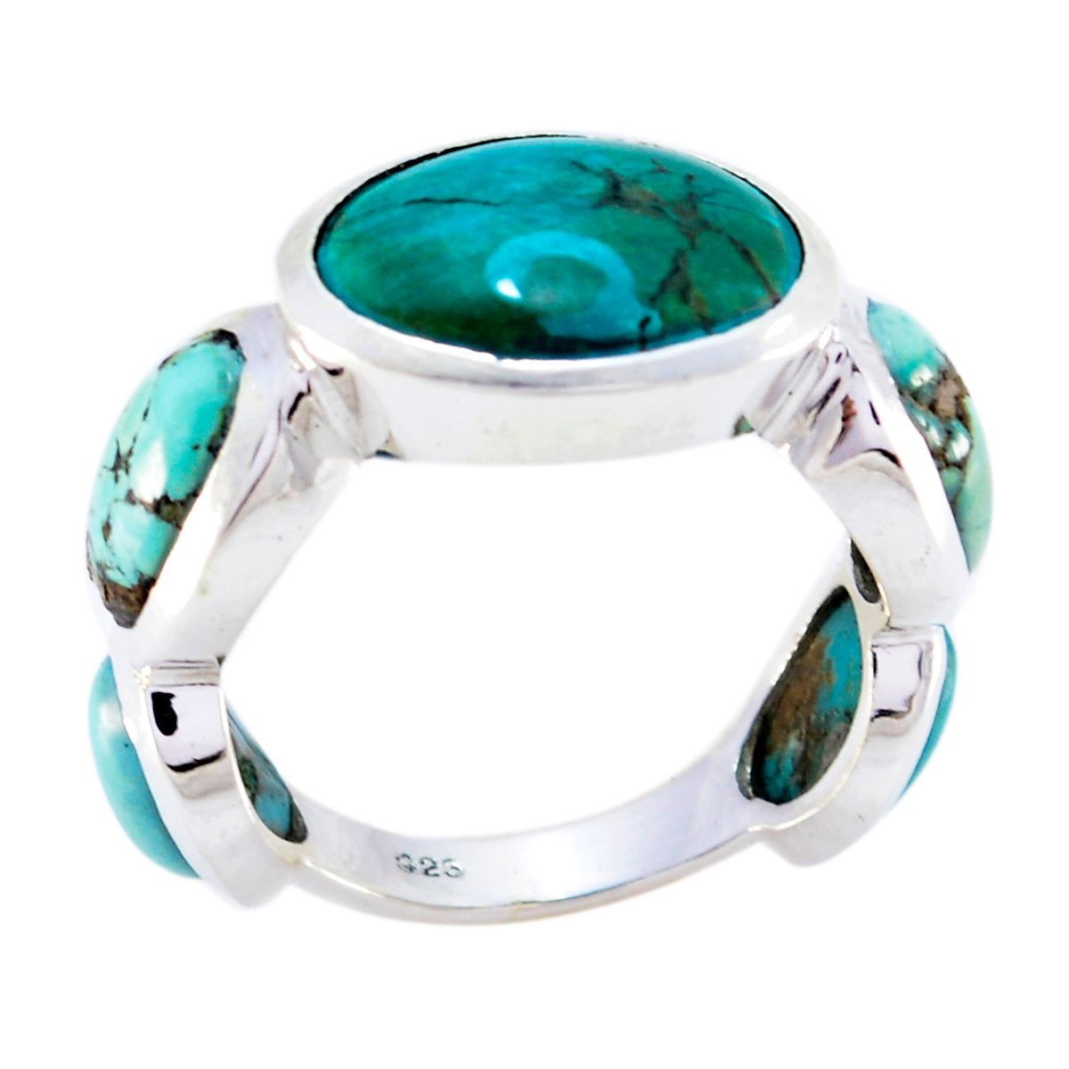 Turquoise Penta African Silver Blue Gemstones Tiny Cultural Ring Jewelry Immagine principale del prodotto