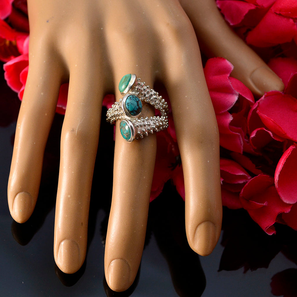 Turquoise Trilogy French 925 Sterling Silver Blue Gemstone Edgy Contemporary Ring Jewellery