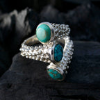 Turquoise Trilogy French 925 Sterling Silver Blue Gemstone Edgy Contemporary Ring Jewellery