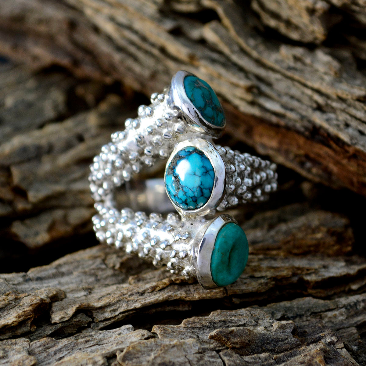 Turquoise Trilogy French 925 Sterling Silver Blue Gemstone Edgy Contemporary Ring Jewellery