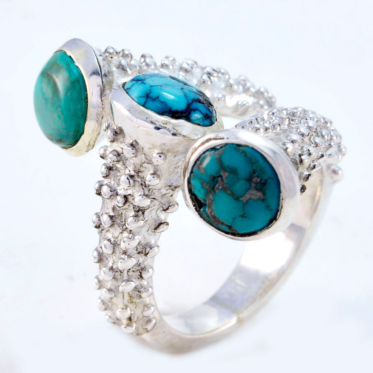 Turquoise Trilogy French 925 Sterling Silver Blue Gemstone Edgy Contemporary Ring Jewellery