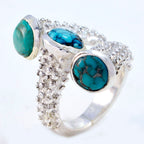 Turquoise Trilogy French 925 Sterling Silver Blue Gemstone Edgy Contemporary Ring Jewellery