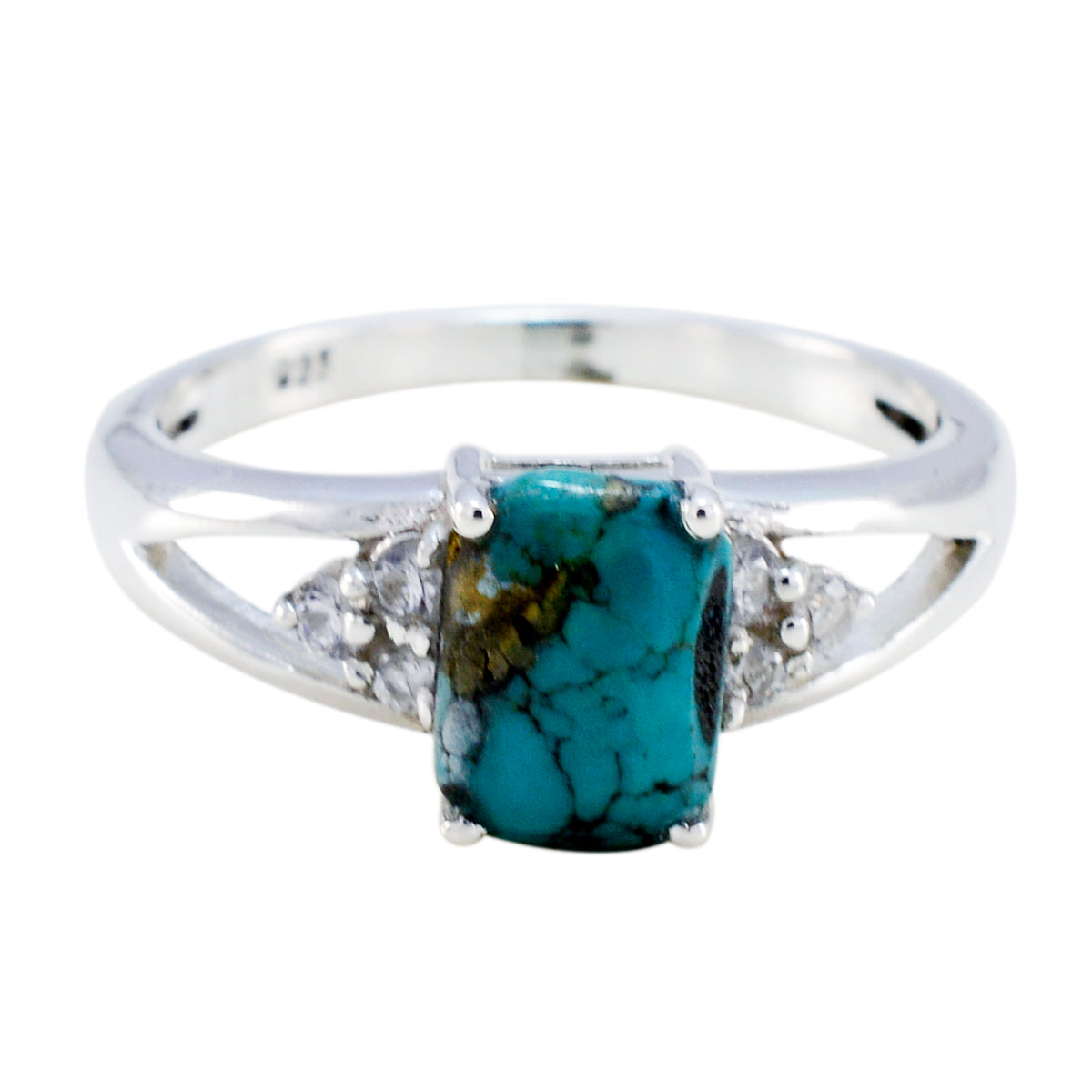 Turquoise Halo American Silver Blue Gemstone Delicate Abstract Ring Jewellery Main image