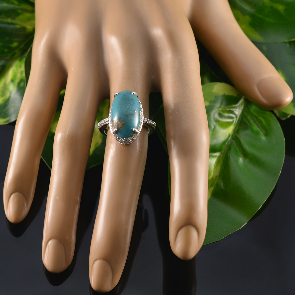 Turquoise Halo Russian 92.5 Silver Blue Gemstones Tiny Sophisticated Ring Jewellery