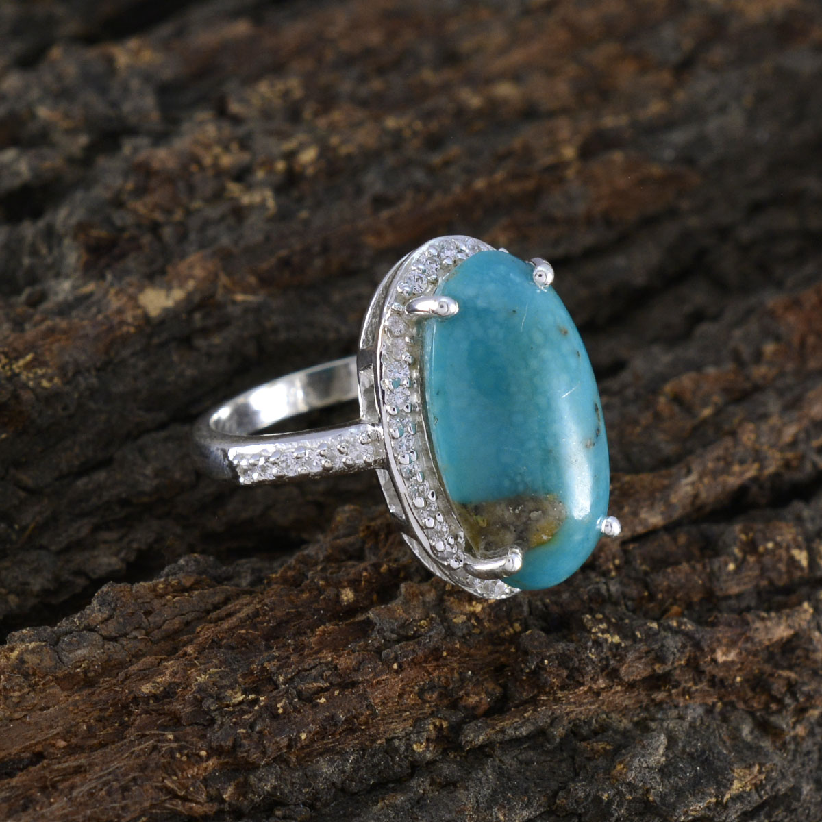 Turquoise Halo Russian 92.5 Silver Blue Gemstones Tiny Sophisticated Ring Jewellery