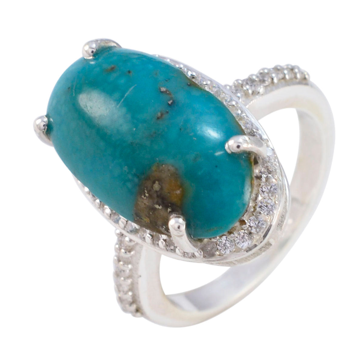 Turquoise Halo Russian 92.5 Silver Blue Gemstones Tiny Sophisticated Ring Jewellery メイン画像