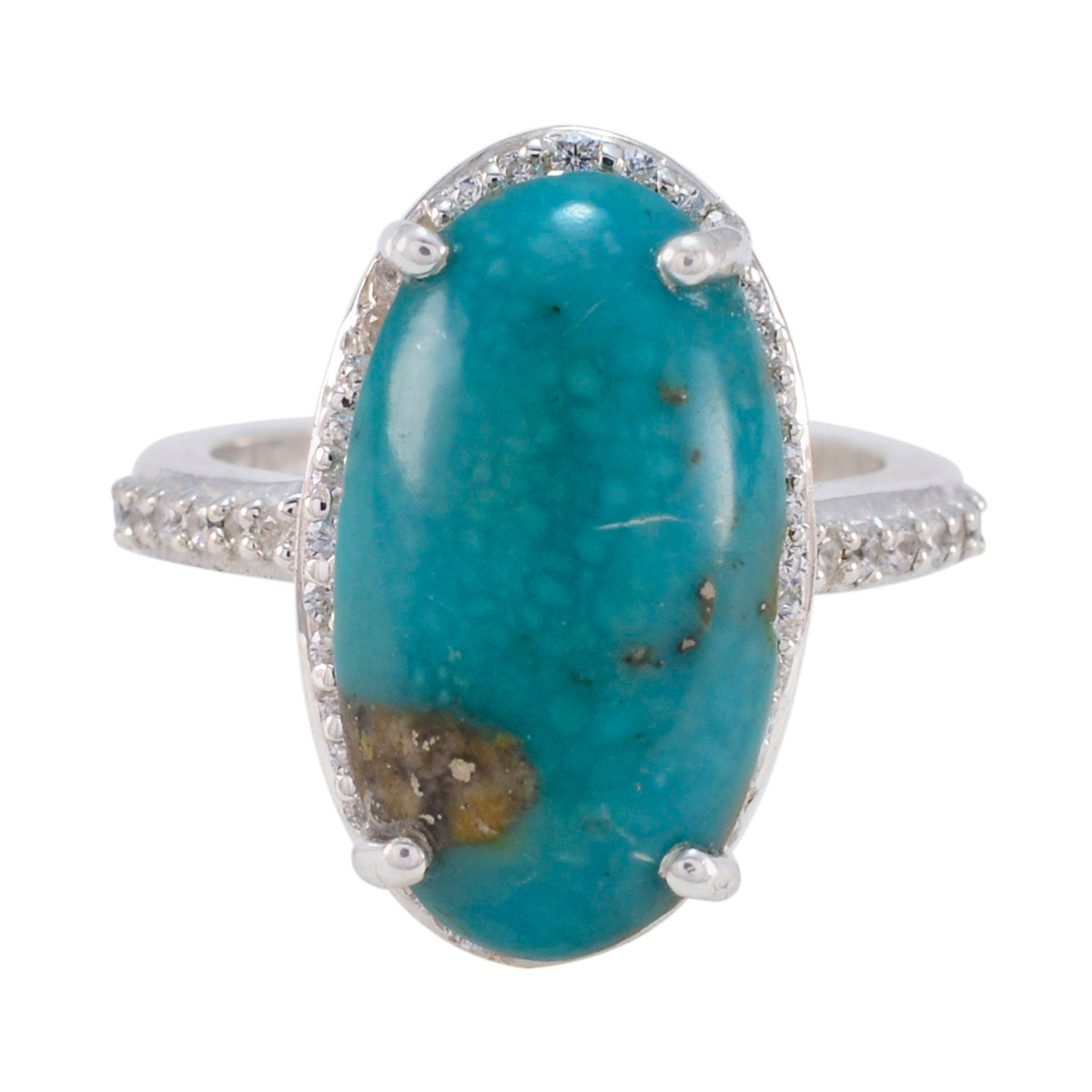 Turquoise Halo Russian 92.5 Silver Blue Gemstones Tiny Sophisticated Ring Jewellery