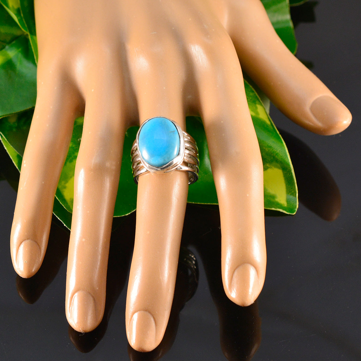 Turquoise Solitaire German 925 Silver Blue Gemstones Statement Armor Ring Jewellery