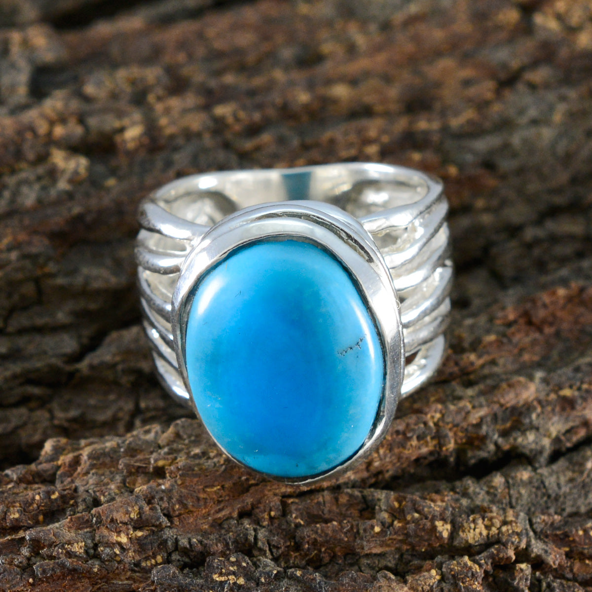 Turquoise Solitaire German 925 Silver Blue Gemstones Statement Armor Ring Jewellery