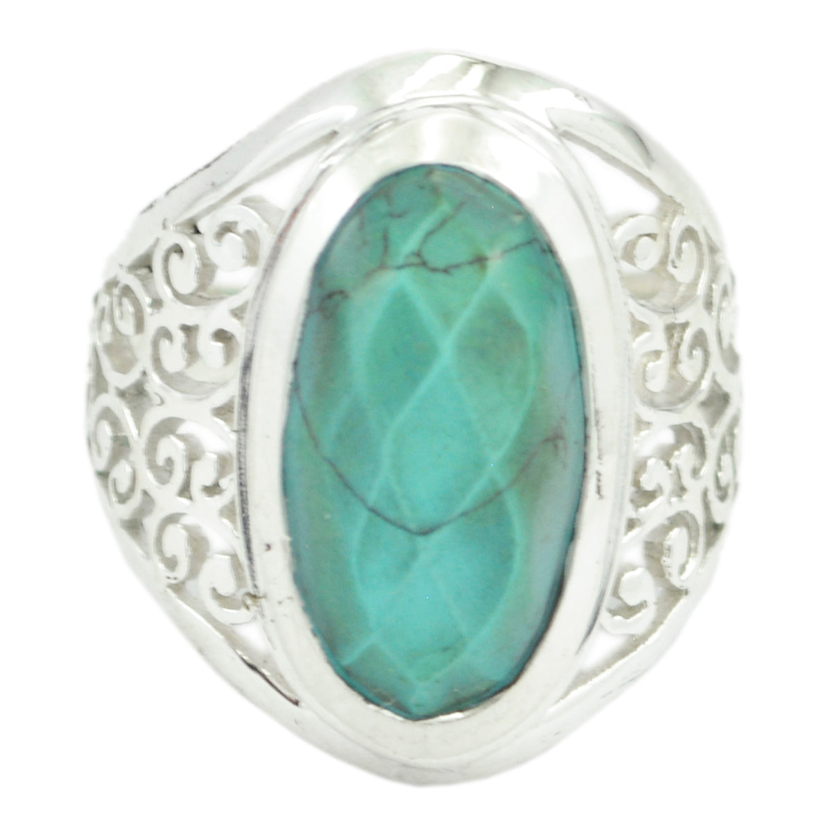 Turquoise Solitaire Spanish Silver Blue Gemstone Mid weight Filigree Ring Jewellery メイン画像