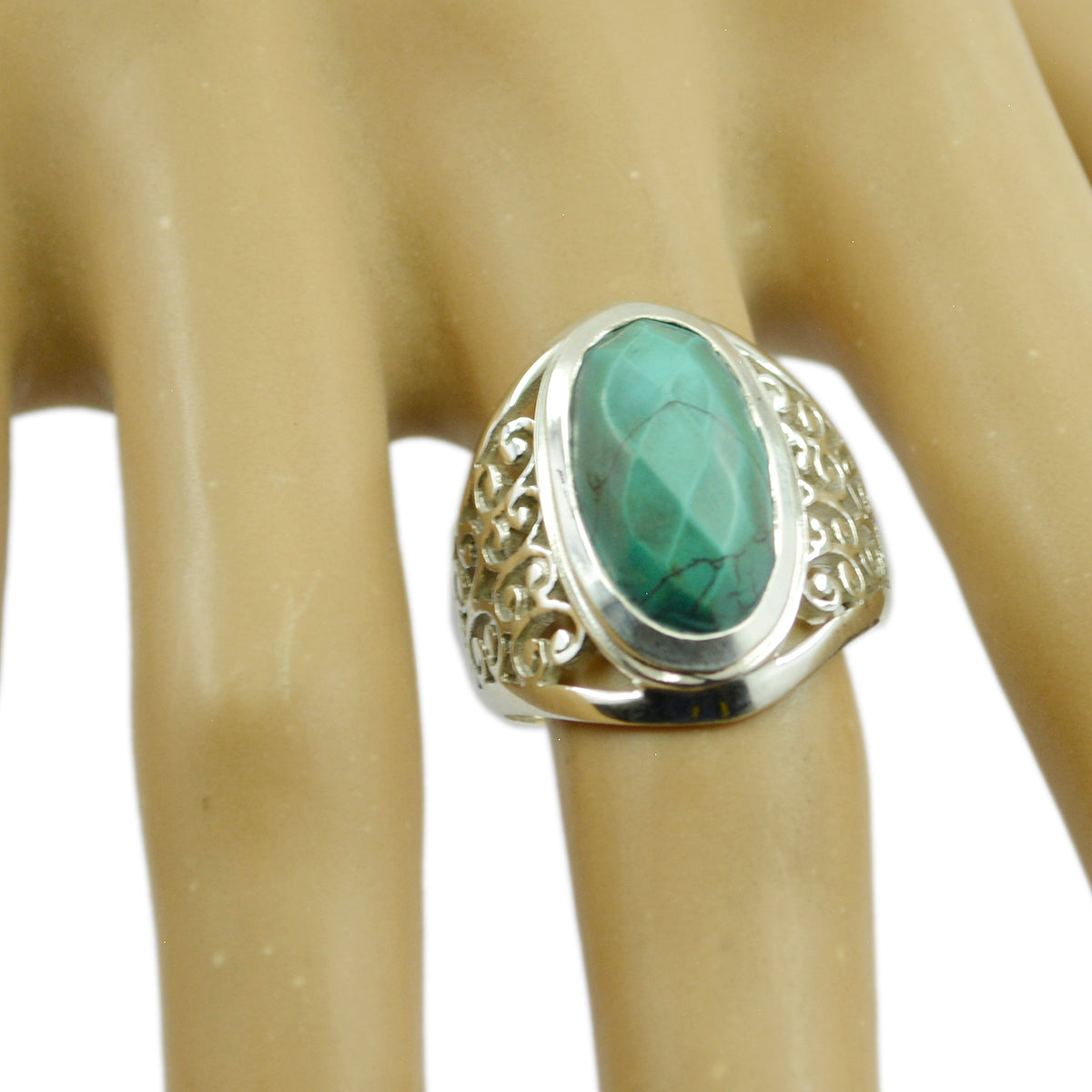 Turquoise Solitaire Spanish Silver Blue Gemstone Mid weight Filigree Ring Jewellery