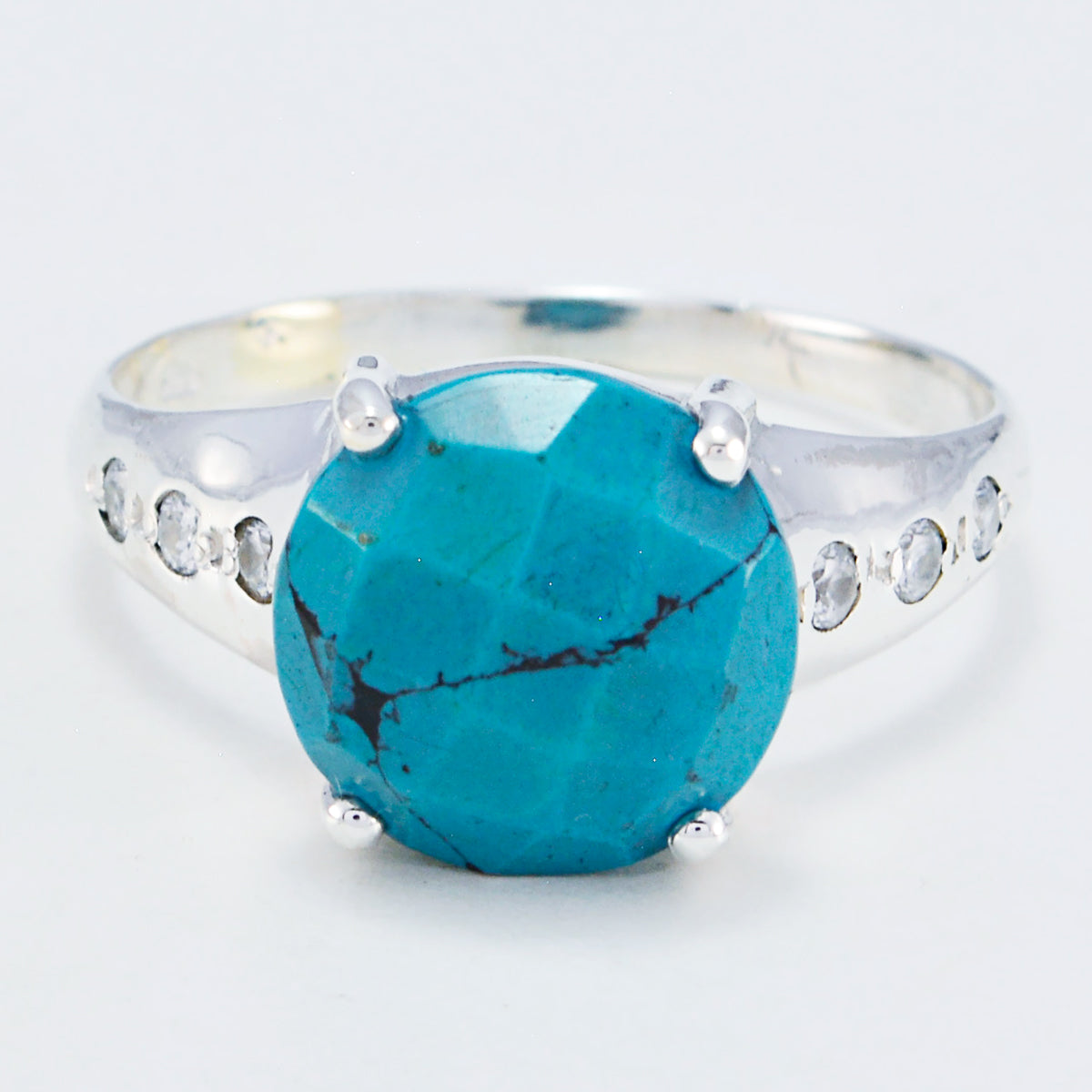 Turquoise Halo Moroccan Silver Blue Gemstones Slim Modern Ring Jewellery