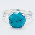 Turquoise Halo Moroccan Silver Blue Gemstones Slim Modern Ring Jewellery
