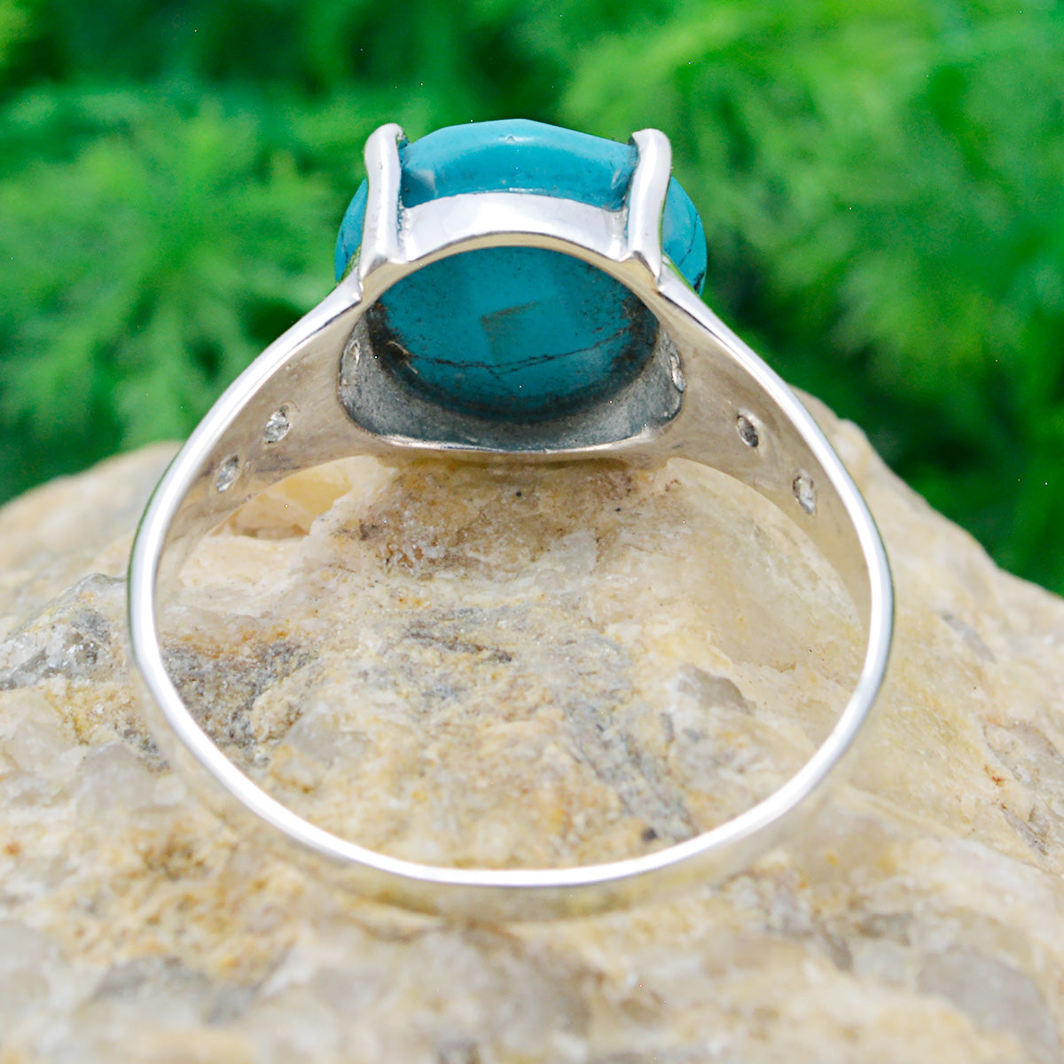 Turquoise Halo Moroccan Silver Blue Gemstones Slim Modern Ring Jewellery