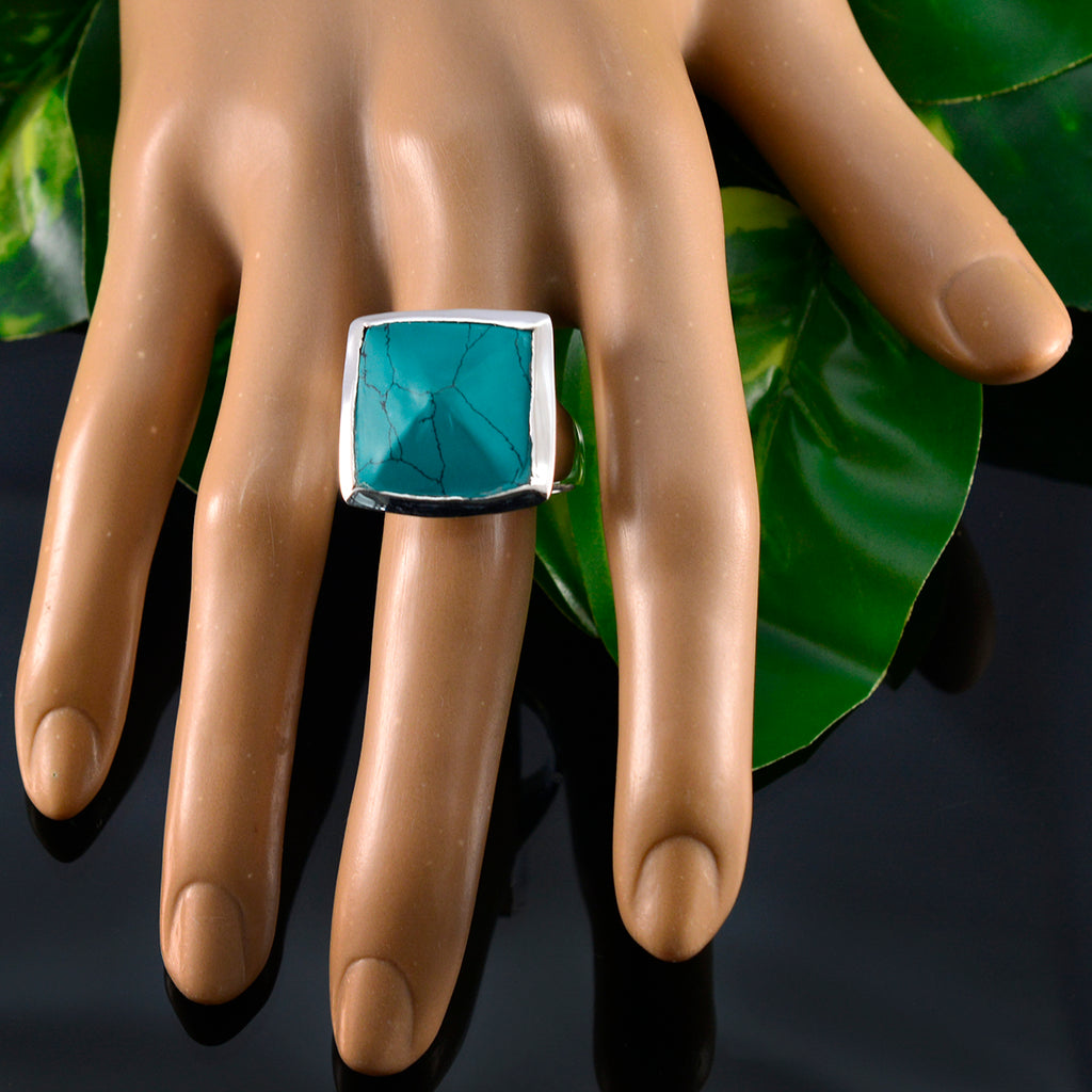 Turquoise Solitaire Egyptian 925 Sterling Silver Blue Gemstones Chunky Vintage Ring Jewelry
