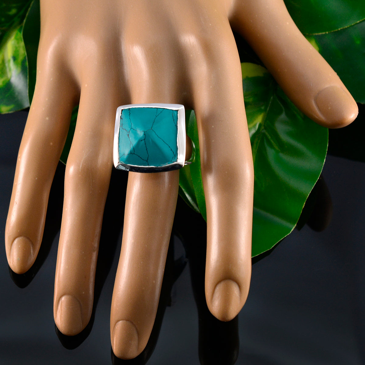 Turquoise Solitaire Egyptian 925 Sterling Silver Blue Gemstones Chunky Vintage Ring Jewelry