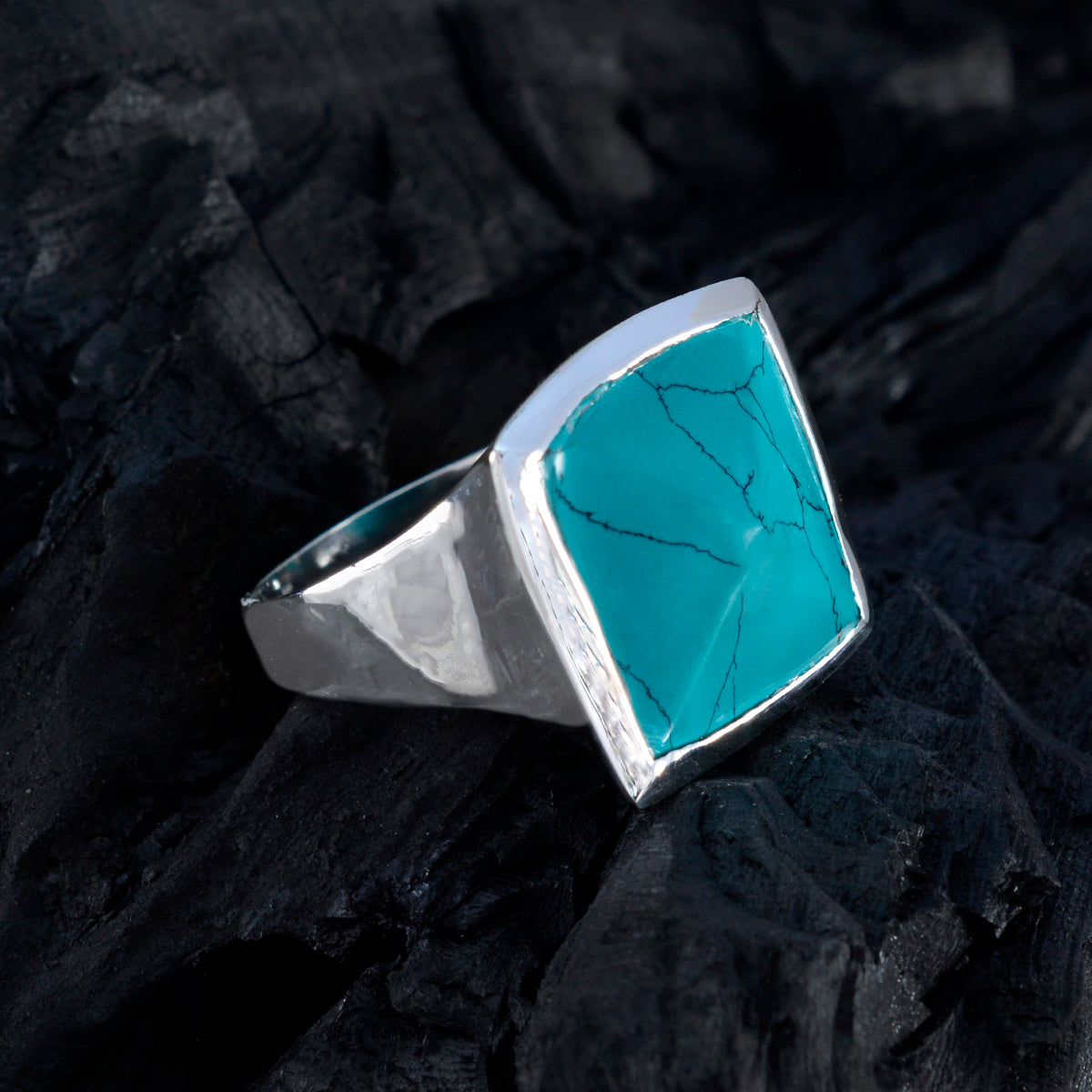 Turquoise Solitaire Egyptian 925 Sterling Silver Blue Gemstones Chunky Vintage Ring Jewelry