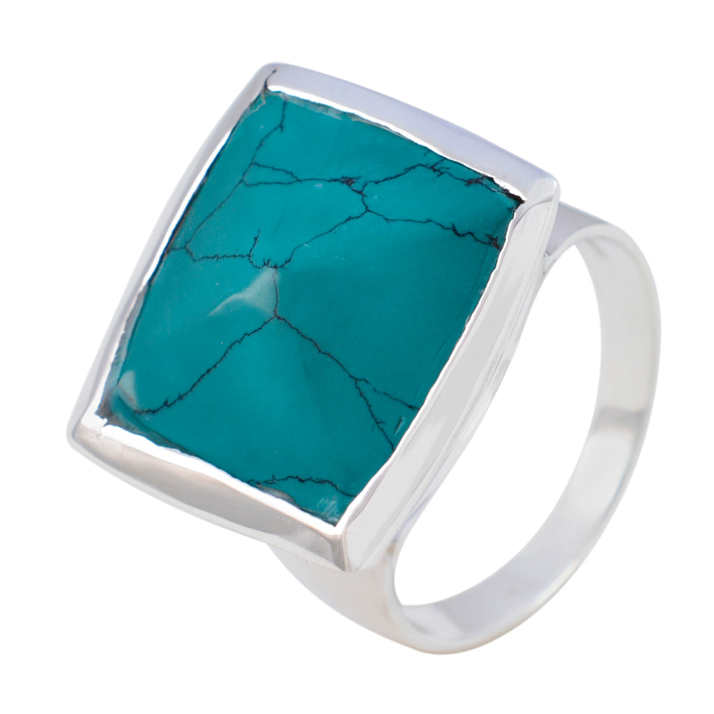 Turquoise Solitaire Egyptian 925 Sterling Silver Blue Gemstones Chunky Vintage Ring Jewelry