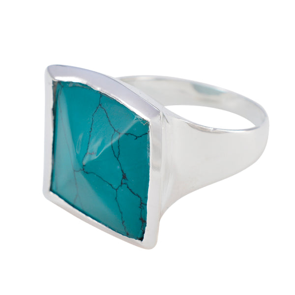 Turquoise Solitaire Egyptian 925 Sterling Silver Blue Gemstones Chunky Vintage Ring Jewelry