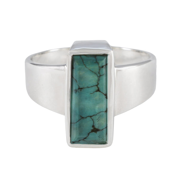 Turquoise Solitaire French Silver Blue Gems Eye catching Modern Ring Jewelry