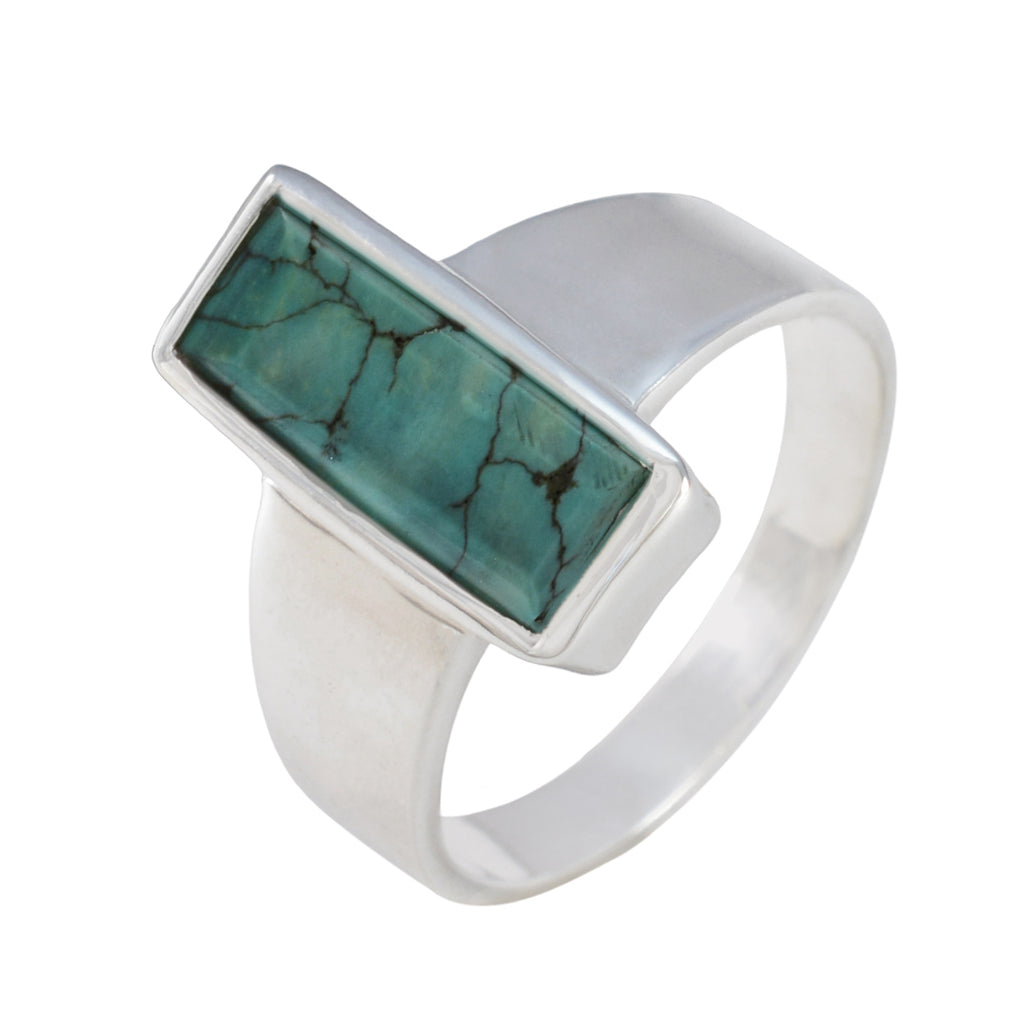 Turquoise Solitaire French Silver Blue Gems Eye catching Modern Ring Jewelry