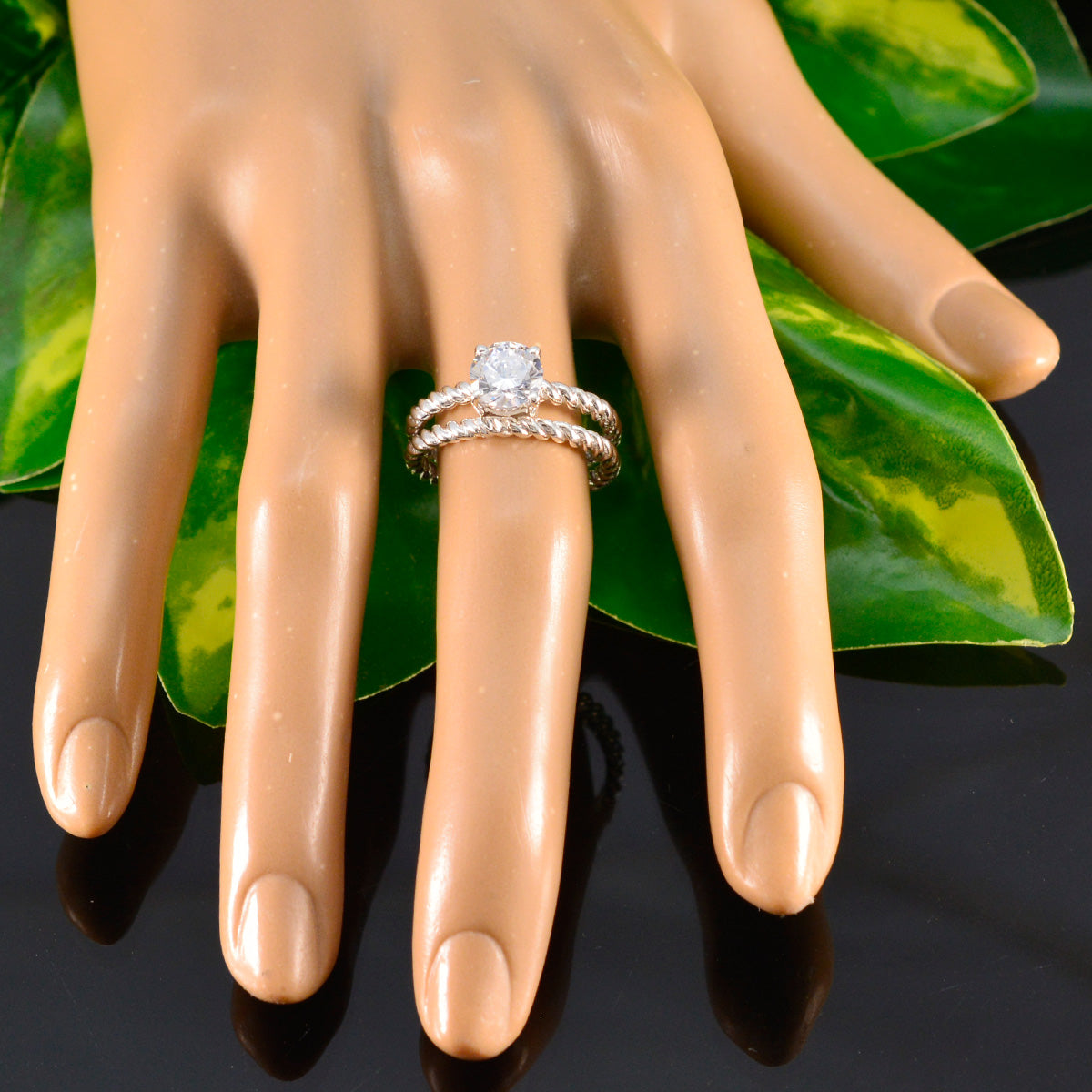 Cubic zirconia CZ Solitaire Egyptian 92.5 Silver White Gemstone Slim Graceful Ring Jewellery