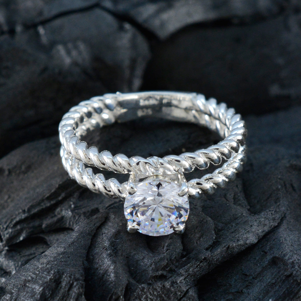 Cubic zirconia CZ Solitaire Egyptian 92.5 Silver White Gemstone Slim Graceful Ring Jewellery