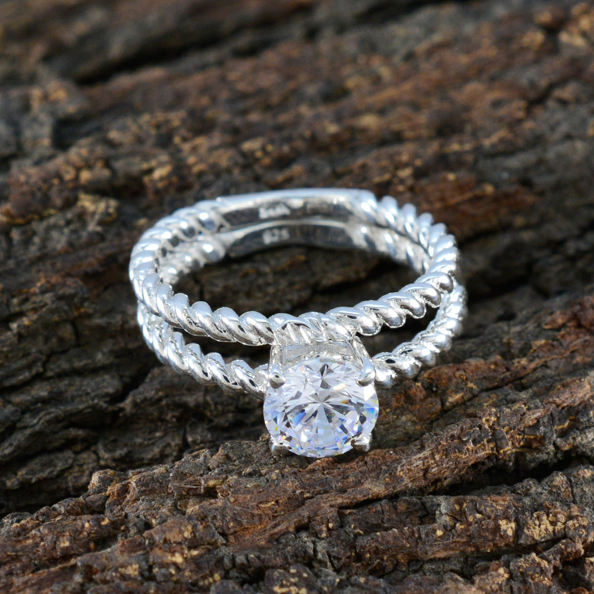 Cubic zirconia CZ Solitaire Egyptian 92.5 Silver White Gemstone Slim Graceful Ring Jewellery