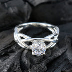 Cubic zirconia CZ Solitaire German Sterling Silver White Gemstone Slim Glamorous Ring Jewelry