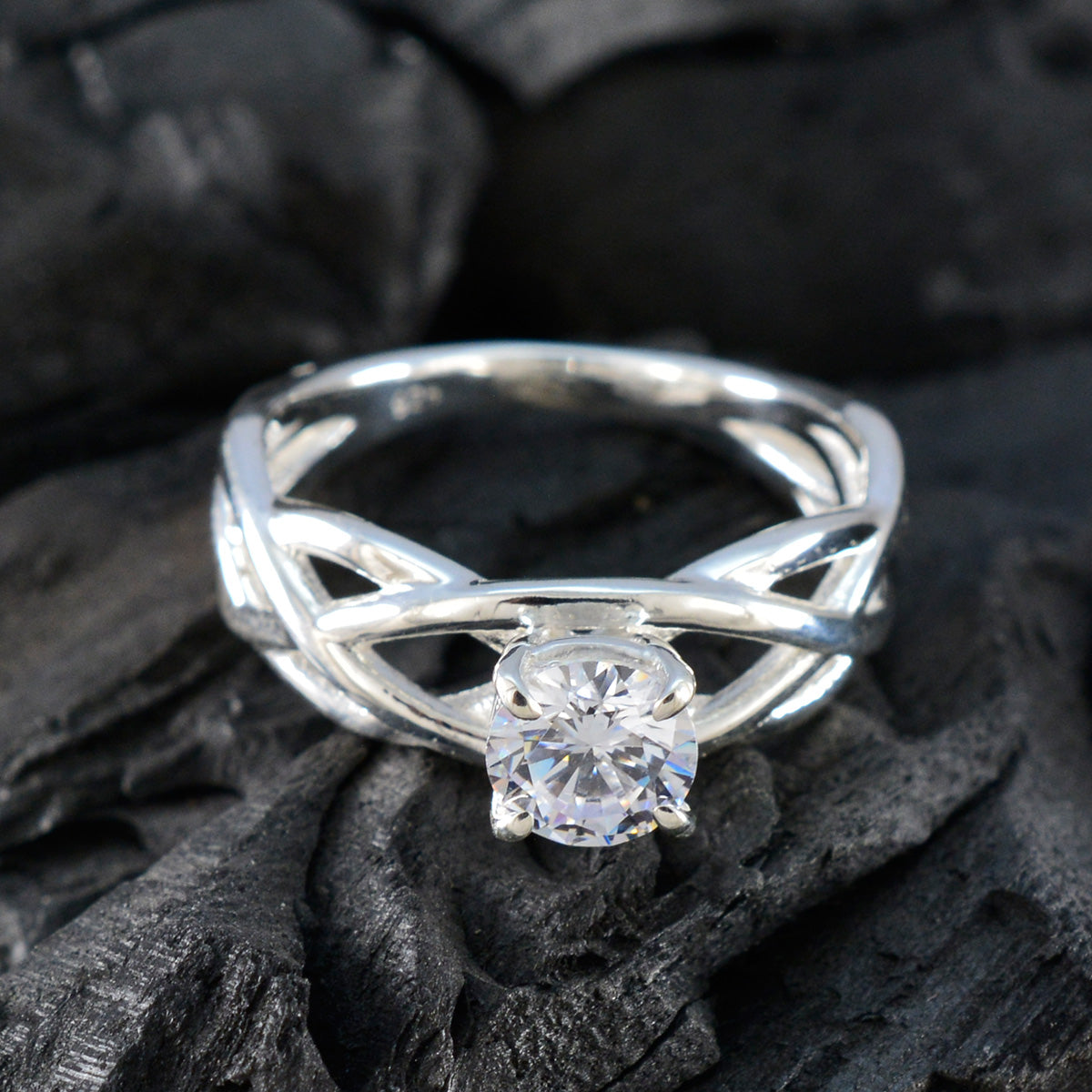 Cubic zirconia CZ Solitaire German Sterling Silver White Gemstone Slim Glamorous Ring Jewelry