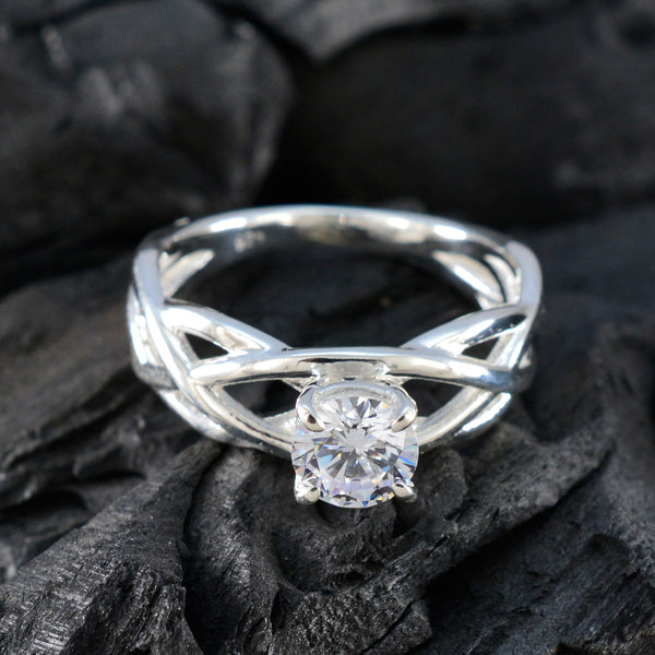 Cubic zirconia CZ Solitaire German Sterling Silver White Gemstone Slim Glamorous Ring Jewelry