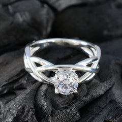 Cubic zirconia CZ Solitaire German Sterling Silver White Gemstone Slim Glamorous Ring Jewelry