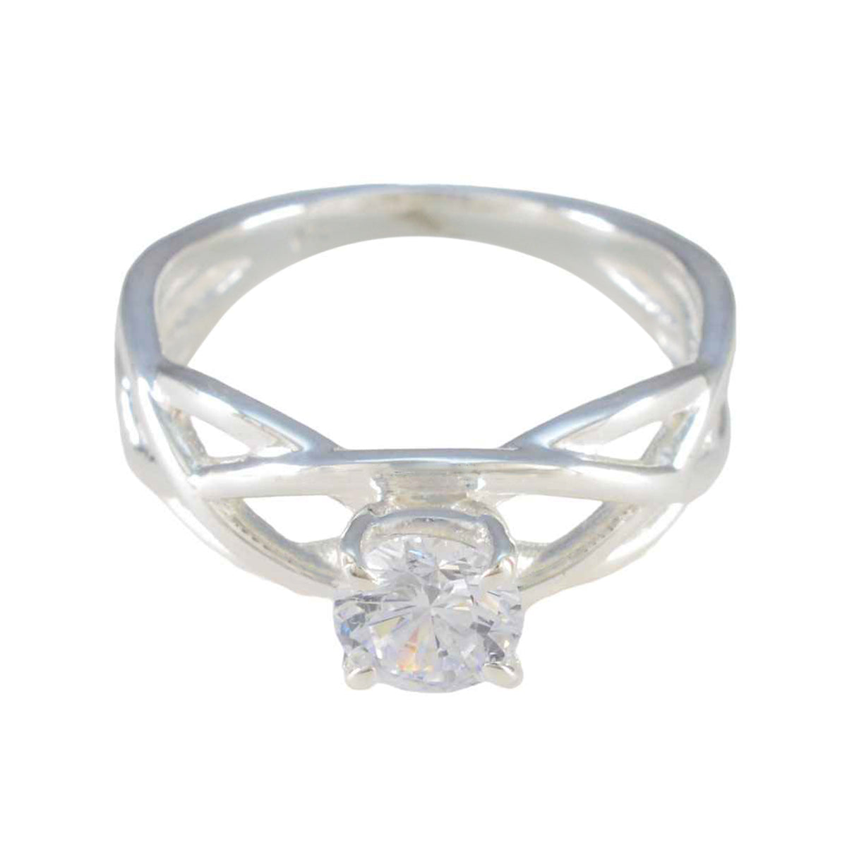 Cubic zirconia CZ Solitaire German Sterling Silver White Gemstone Slim Glamorous Ring Jewelry メイン画像