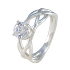 Cubic zirconia CZ Solitaire German Sterling Silver White Gemstone Slim Glamorous Ring Jewelry
