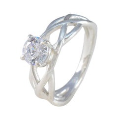 Cubic zirconia CZ Solitaire German Sterling Silver White Gemstone Slim Glamorous Ring Jewelry
